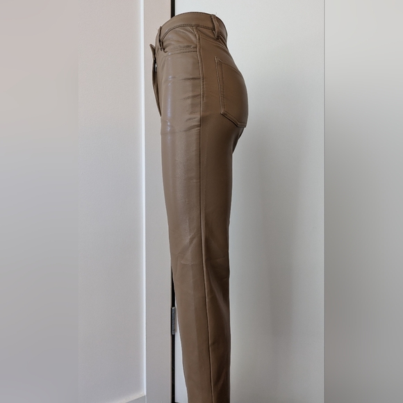 WILFRED Aritzia High Waisted Vegan Leather Pants Sz 00 Flax Beige - Picture 4 of 11